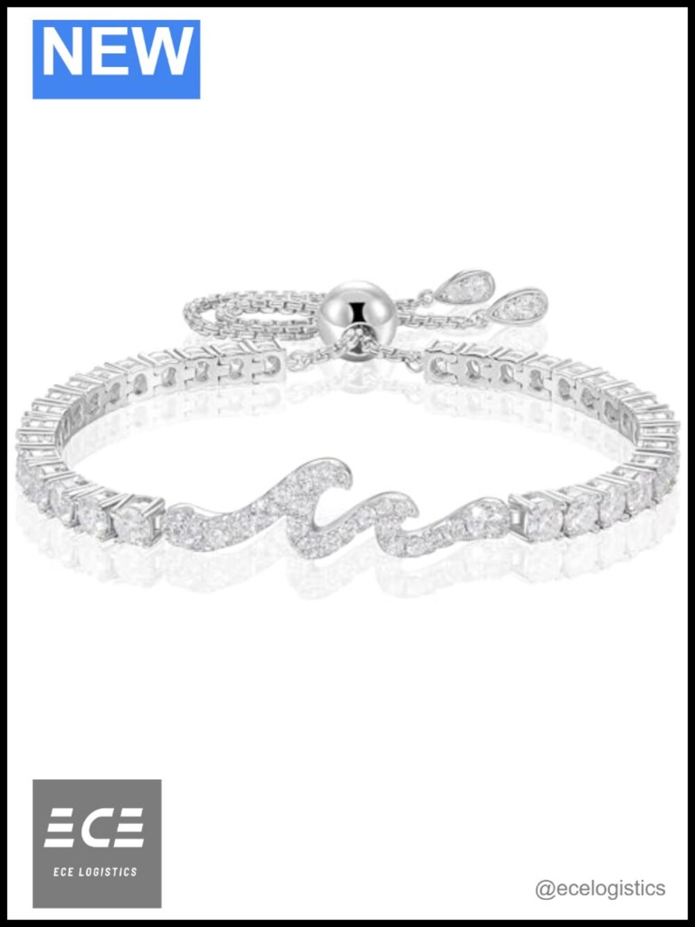 Moissanite Tennis Bracelet Adjustable 925 Sterling Silver Wave Design